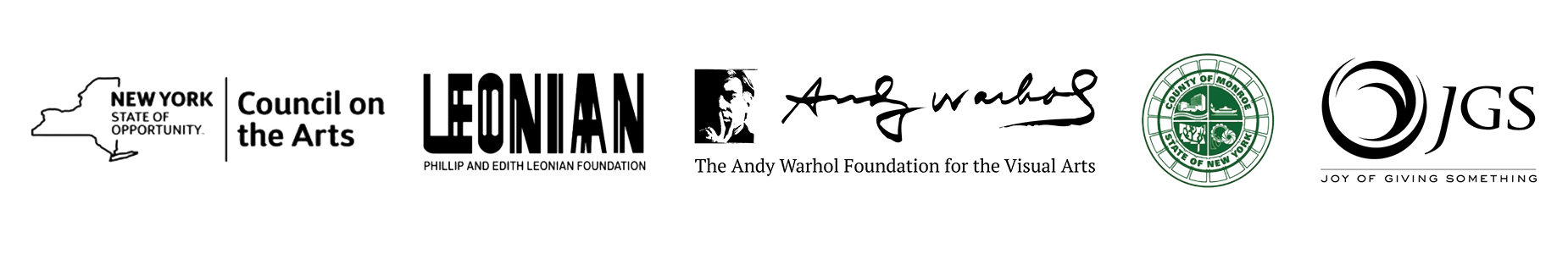 New York State Council on the Arts, Leonian Foundation, The Andy Warhol Foundation for the Visual Arts, Monroe County, NY, The Joy of Giving Something
