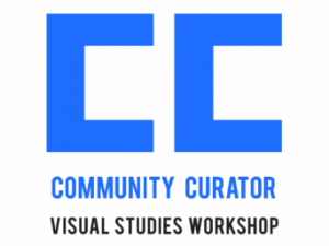White logo with blue text that reads CC, Community Curator, Visual Studies Workshop