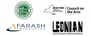 Logos for Monroe County, New York State Council on the Arts, Farash Foundation, and Leonian Foundation