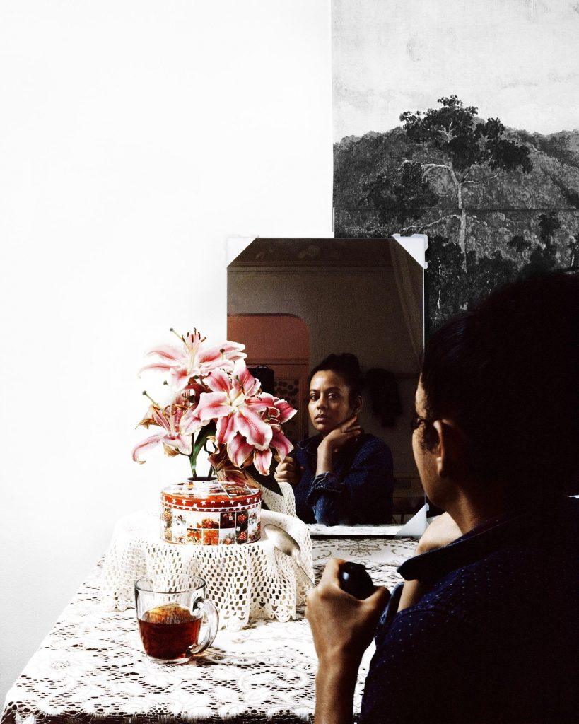 A self-portrait in a mirror.