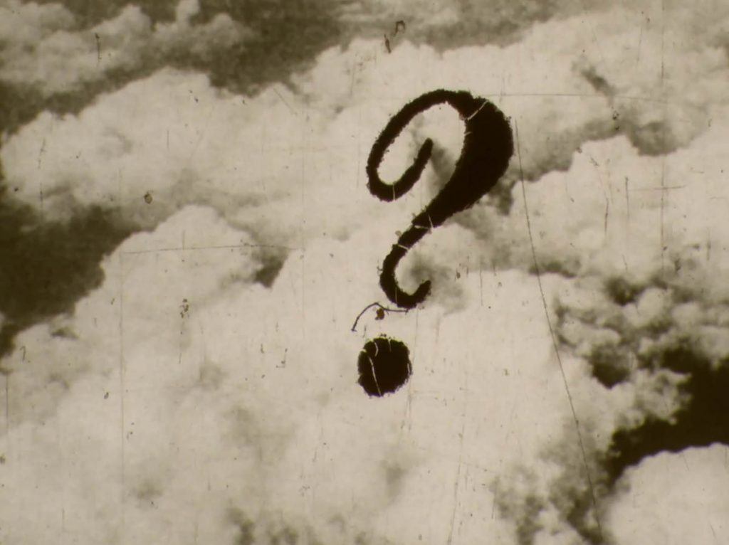 A question mark in the clouds.