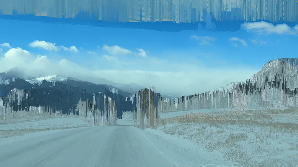 Pixelated arctic landscape.