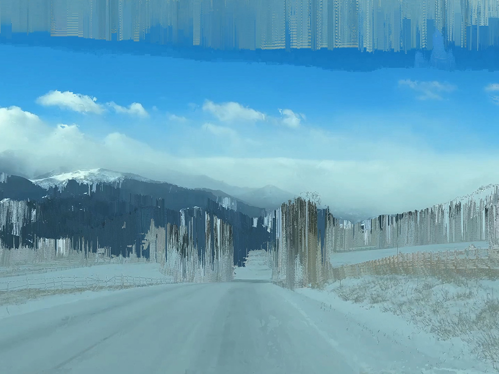 Pixelated arctic landscape.