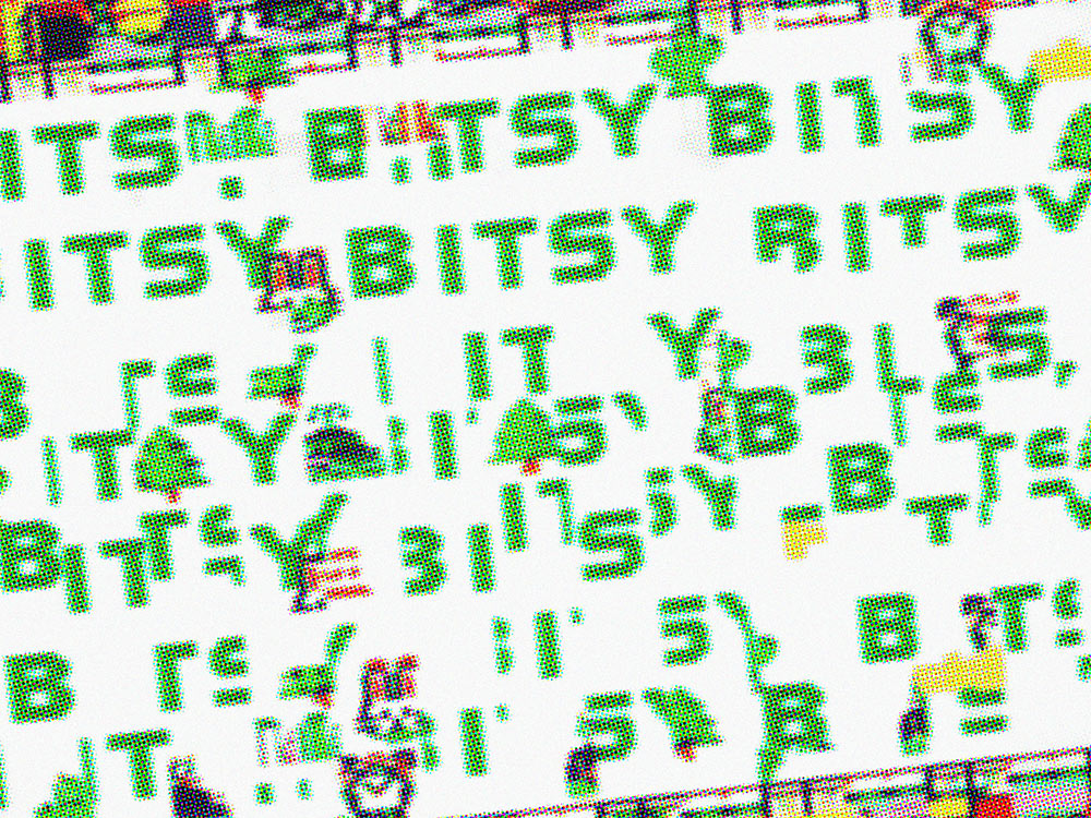 Glitchy mashup of the word bitsy.