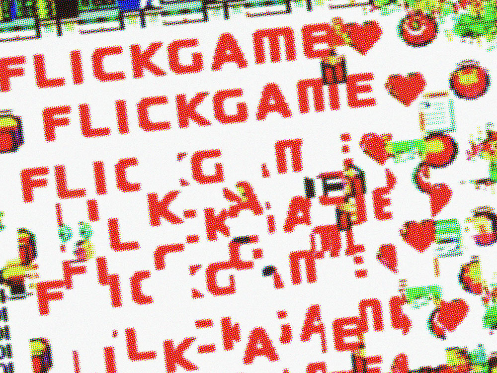 Glitchy mashup of the word flickgame.