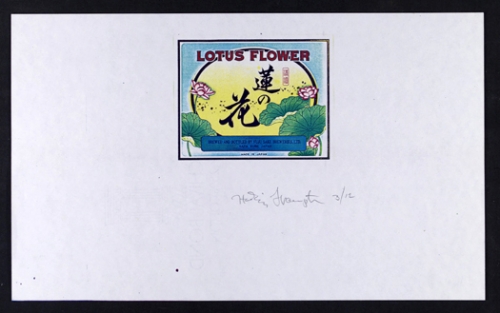 <strong>Hollis Frampton</strong>[Lotus flower brand sake] From the series By Any Other NameSeries 3, 1983Color Xerograph,21.5 x 35.5 cmVisual Studies Workshop Collection, Gift of the artist2000:0111:0011Aperture: 8Camera: NIKON D60Iso: 100Orientation: 1