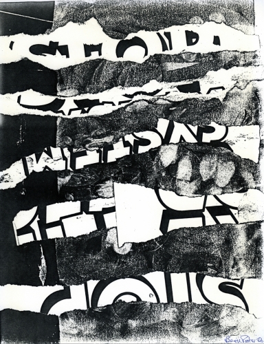 <strong>Bern Porter</strong>[untitled],1986Photocopied collage from the Record of Production portfolio,signed and dated, 28 x 21.6 cmVisual Studies Workshop Collection,Independent Press ArchiveZ232.5.P844Po-Re.38